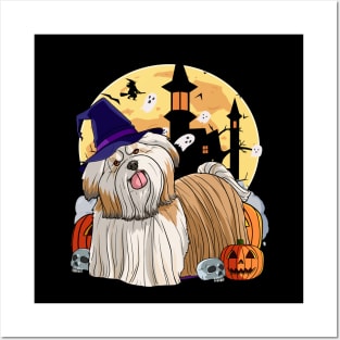 Shih Tzu Halloween Witch Pumpkin Posters and Art